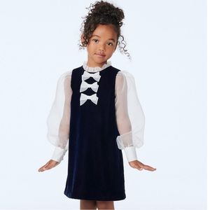 Janie and Jack Navy Velvet Organza Bow Dress 18-24 months